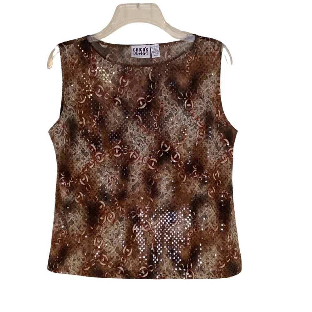 Chico’s Top Women’s L Large Sleeveless Tank Shirt Sequins Chicos Design Stretch